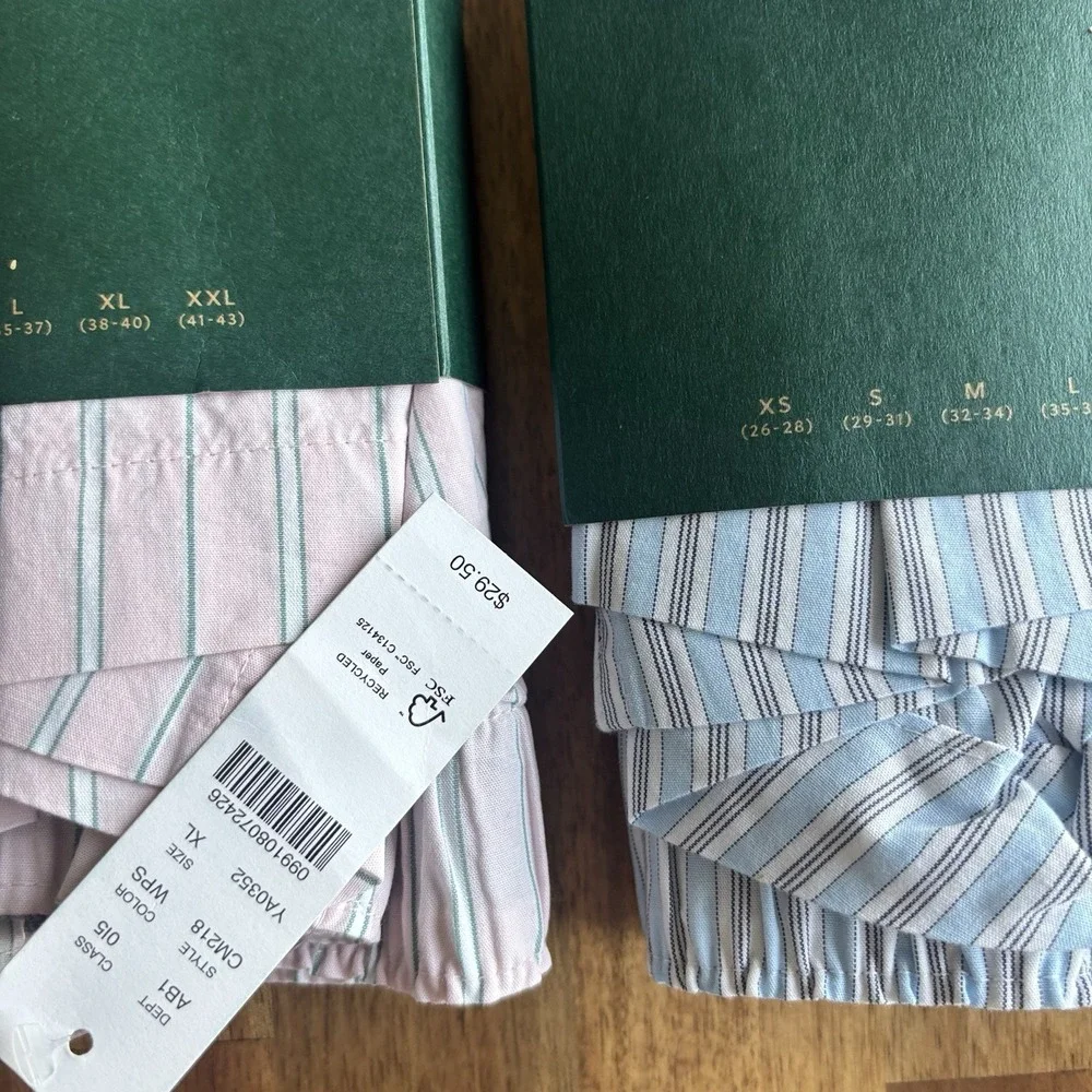 NWT Lot of 2 J Crew Woven Boxers Mens XL Underwear Blue / Pink  Striped Cotton
